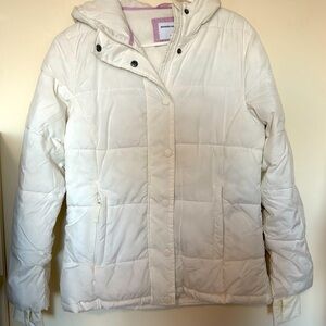 Women's Size S White  Hooded Puffer Jacket